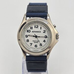 Advance Men Watch 40MM White Dial Blue Canvas Bands NewBattery LIGHT NOT WORKING